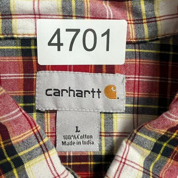 Carhartt Shirt Mens Large Red Button Down Plaid Long Sleeve Collared Western - Picture 8 of 8